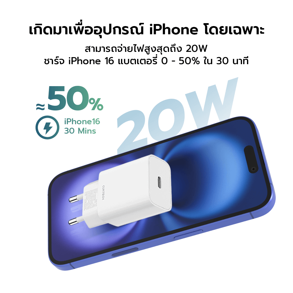 หัวชาร์จ CUKTECH HA716T สีขาว 20W ชาร์จด่วน ได้มาตรฐานความปลอดภัย_3